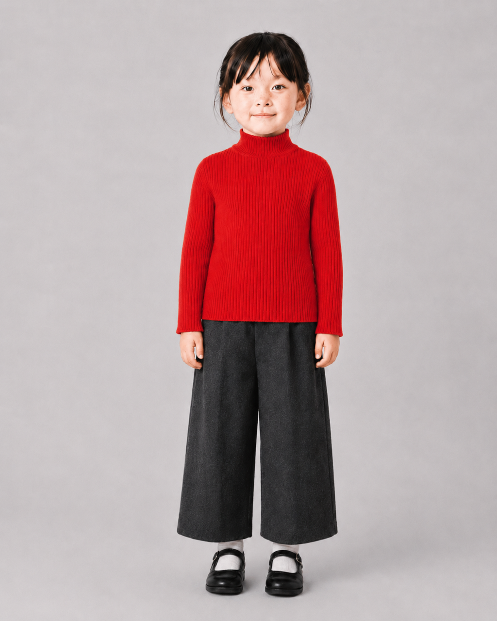 Soft Rib High Neck Long-Sleeve Tee / Red
