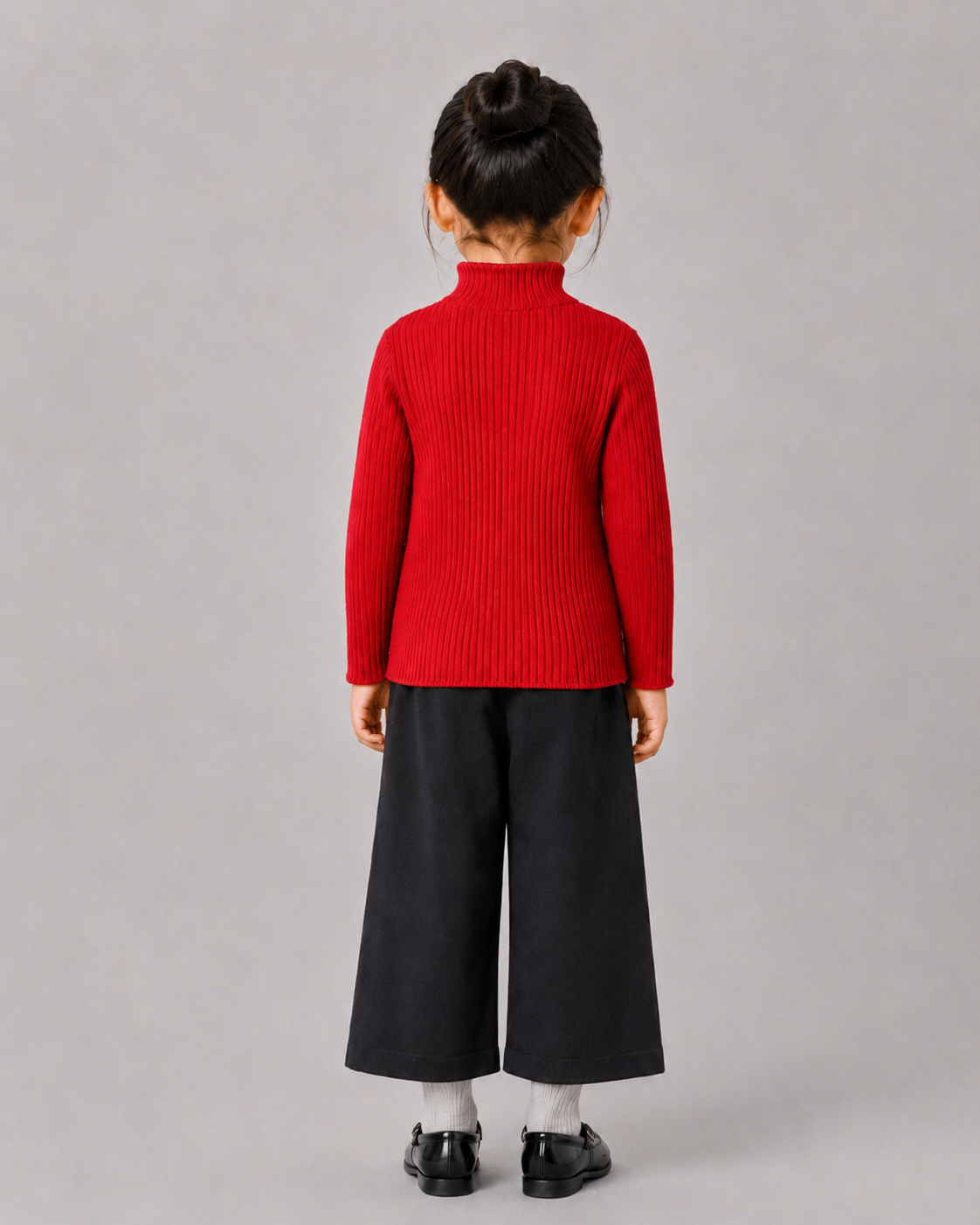 Soft Rib High Neck Long-Sleeve Tee / Red