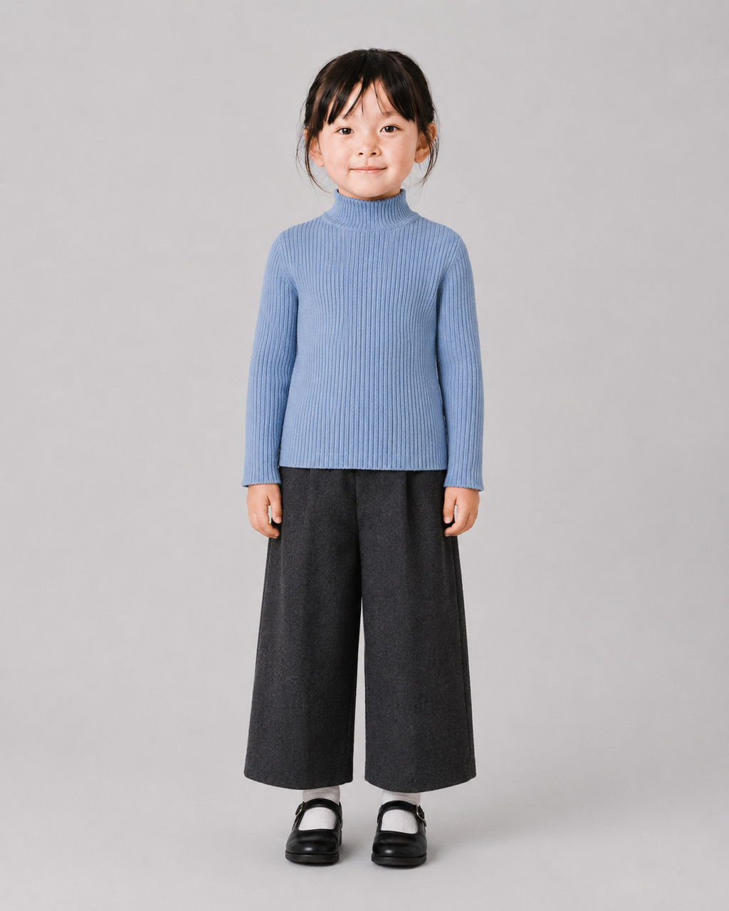 Soft Rib High Neck Long-Sleeve Tee / Blue