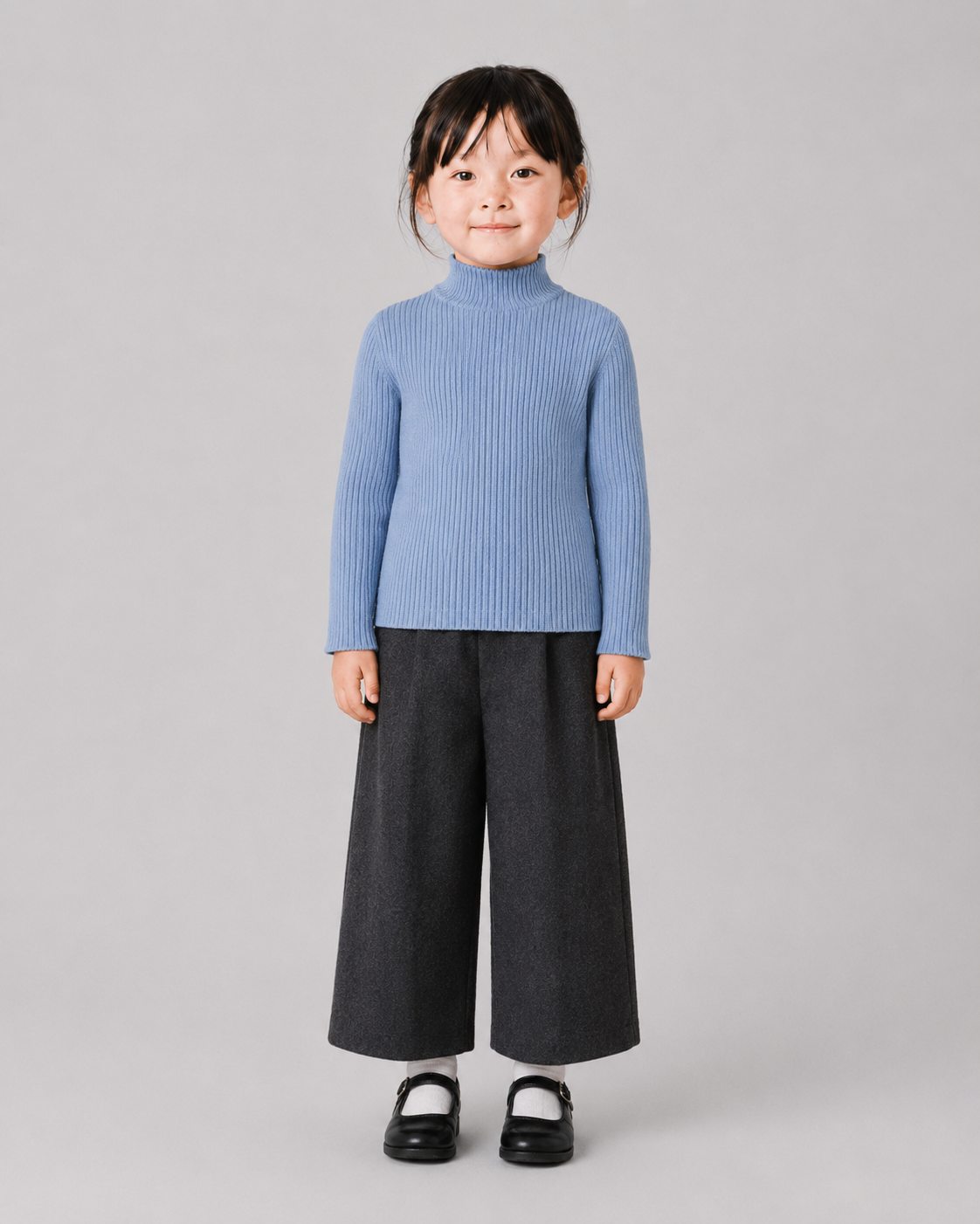 Soft Rib High Neck Long-Sleeve Tee / Blue